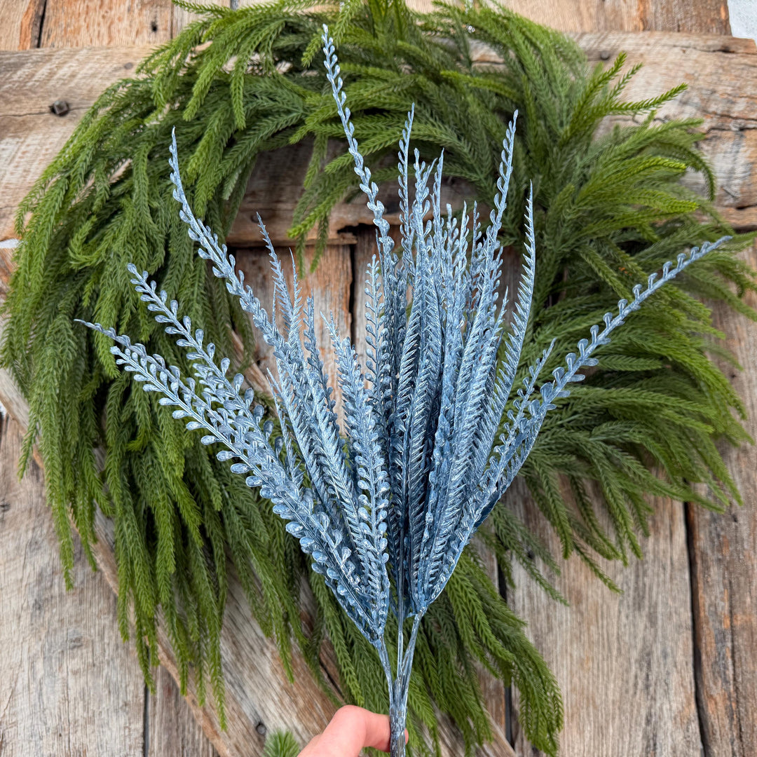 20" Dusty Blue Beaded Grass Bush, Blue Greenery