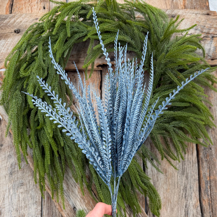 20" Dusty Blue Beaded Grass Bush, Blue Greenery