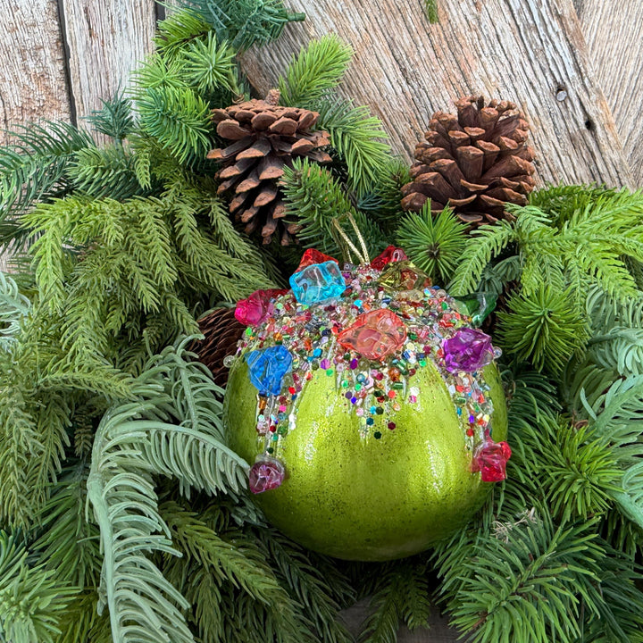 5" Lime Green KALEIDOSCOPE BALL Ornament, Farrisilk Christmas Ornament