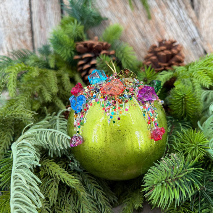 5" Lime Green KALEIDOSCOPE BALL Ornament, Farrisilk Christmas Ornament
