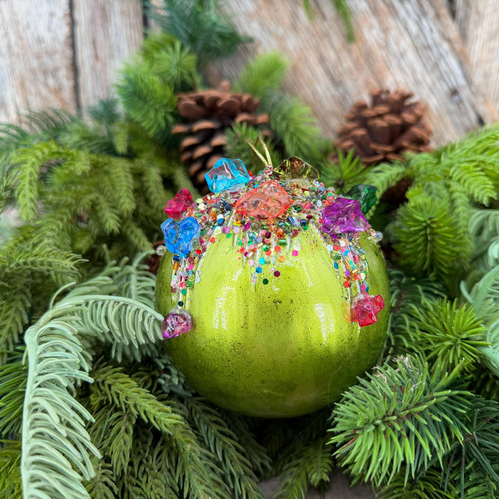 5" Lime Green KALEIDOSCOPE BALL Ornament, Farrisilk Christmas Ornament