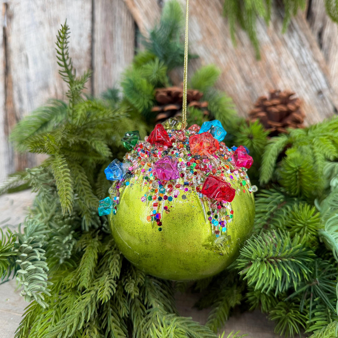 5" Lime Green KALEIDOSCOPE BALL Ornament, Farrisilk Christmas Ornament