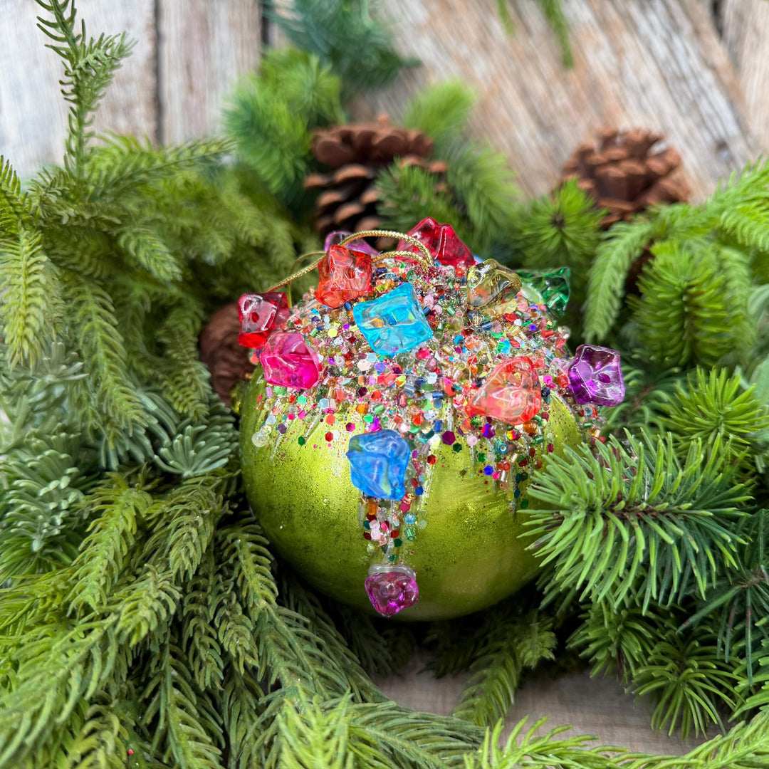 5" Lime Green KALEIDOSCOPE BALL Ornament, Farrisilk Christmas Ornament