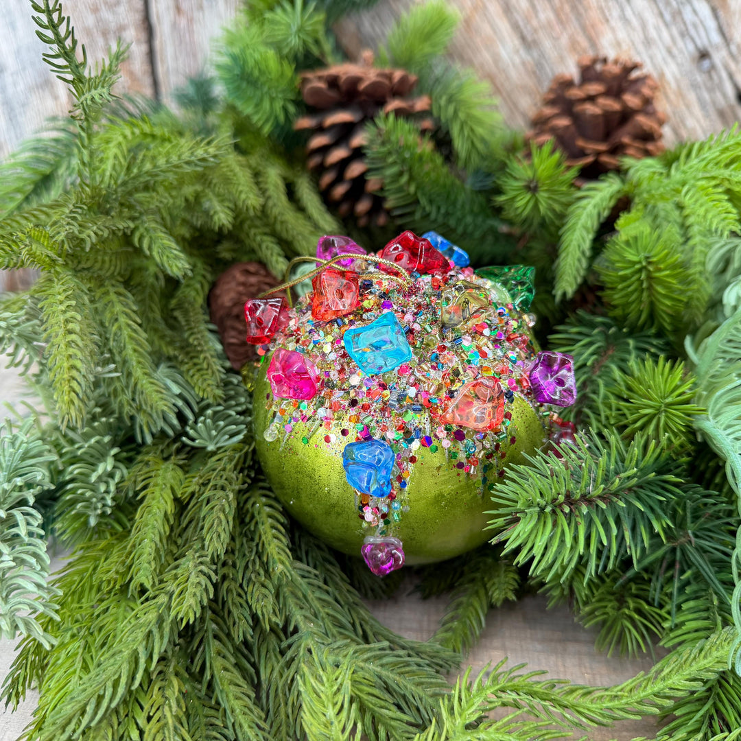 5" Lime Green KALEIDOSCOPE BALL Ornament, Farrisilk Christmas Ornament