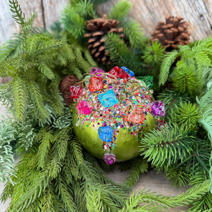 5" Lime Green KALEIDOSCOPE BALL Ornament, Farrisilk Christmas Ornament
