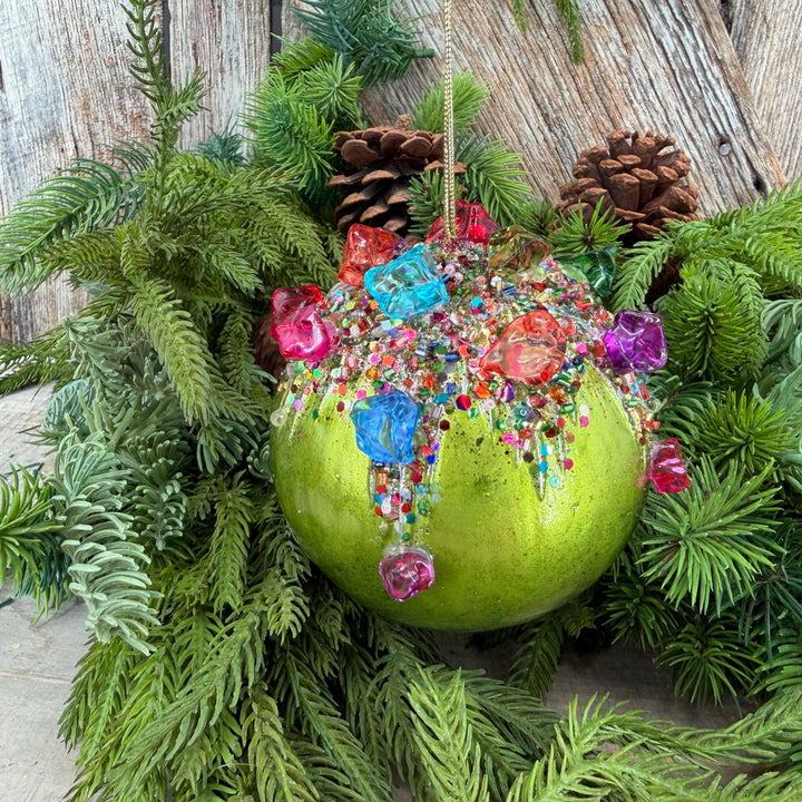 5" Lime Green KALEIDOSCOPE BALL Ornament, Farrisilk Christmas Ornament