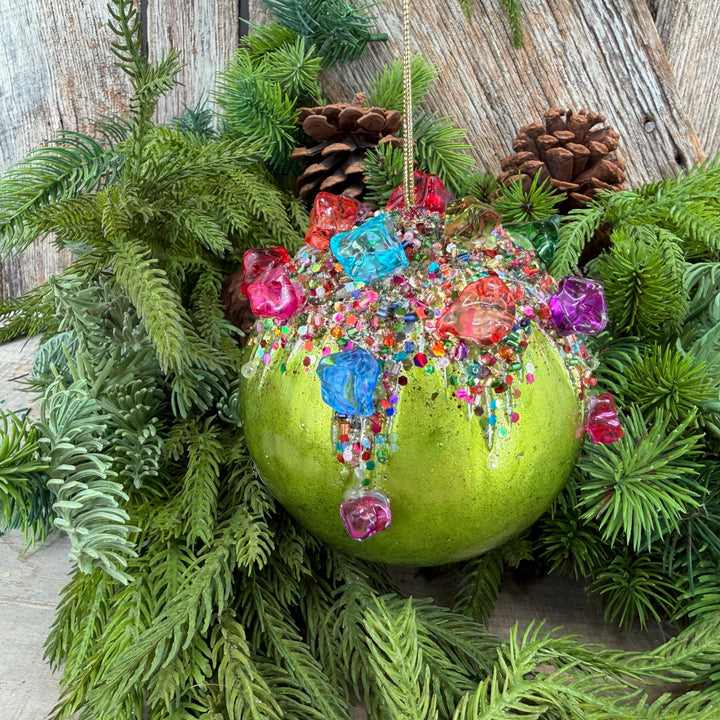 5" Lime Green KALEIDOSCOPE BALL Ornament, Farrisilk Christmas Ornament
