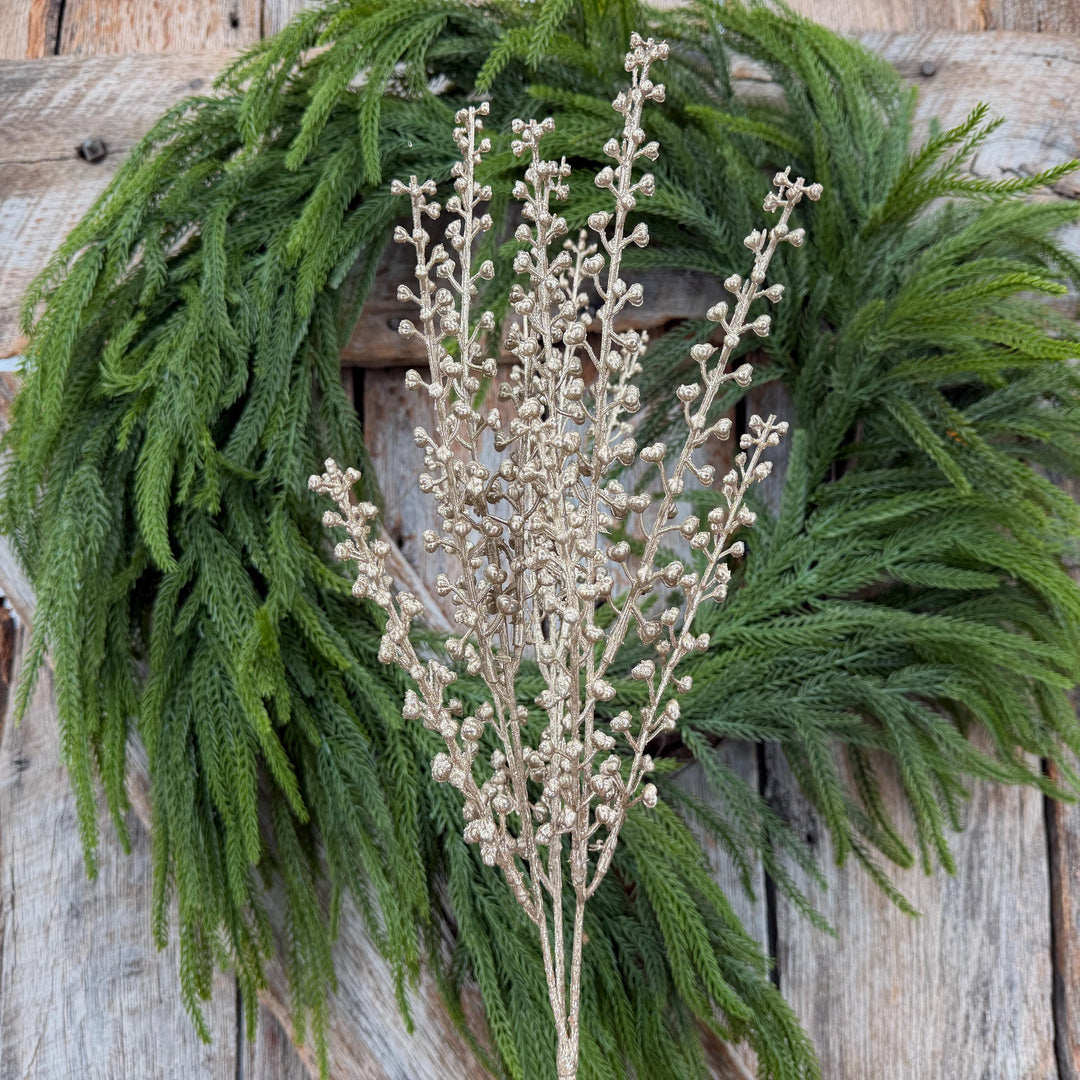 19" Champagne Gold Metallic Berry Pick | Christmas Floral Spray