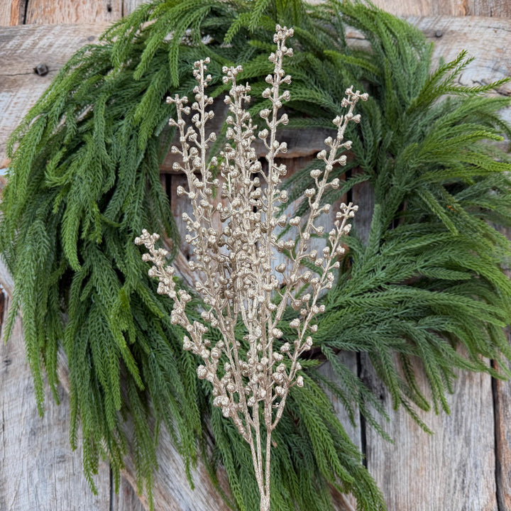19" Champagne Gold Metallic Berry Pick | Christmas Floral Spray