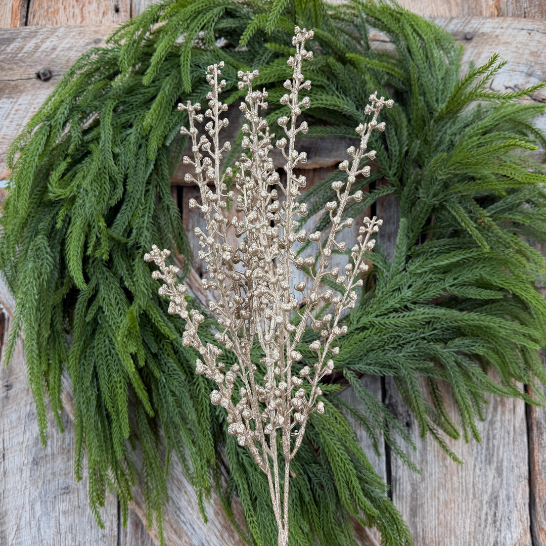 19" Champagne Gold Metallic Berry Pick | Christmas Floral Spray