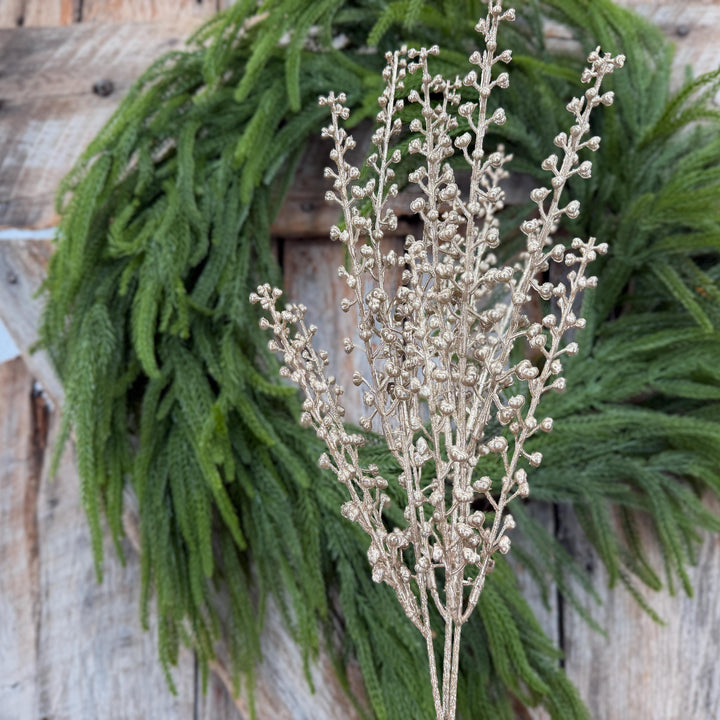 19" Champagne Gold Metallic Berry Pick | Christmas Floral Spray