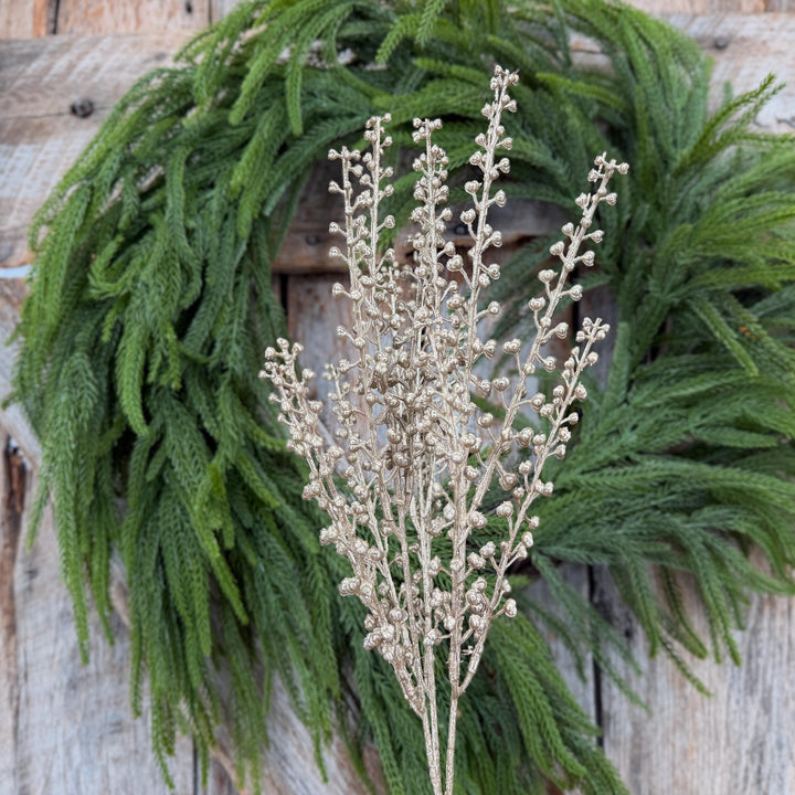 19" Champagne Gold Metallic Berry Pick | Christmas Floral Spray