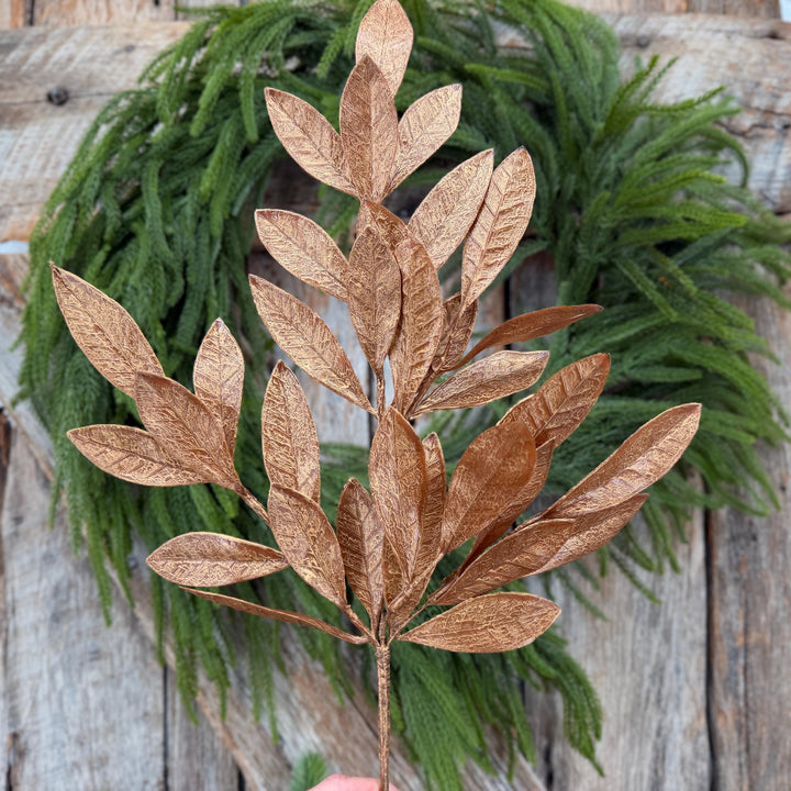 20.5" Bronze Glitter Bay Leaf Spray | Metallic Christmas Floral Greenery