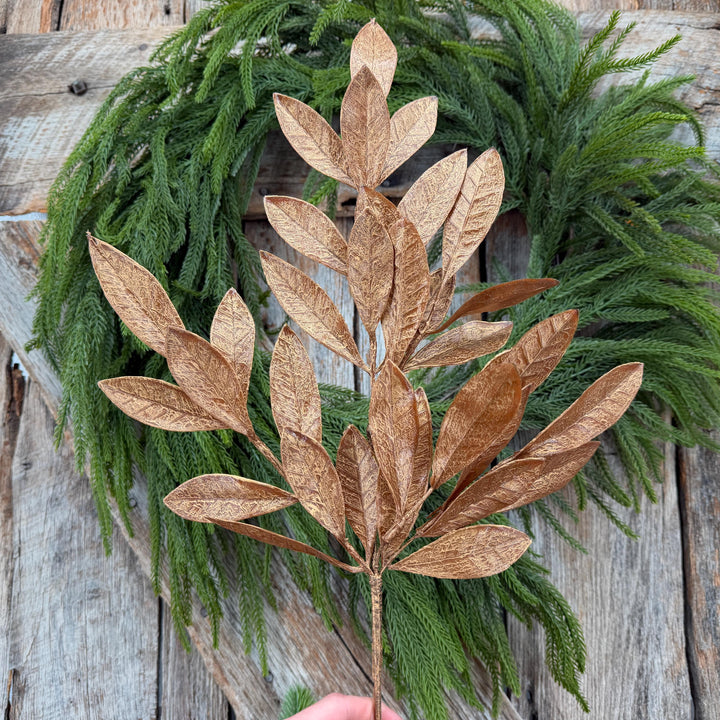 20.5" Bronze Glitter Bay Leaf Spray | Metallic Christmas Floral Greenery