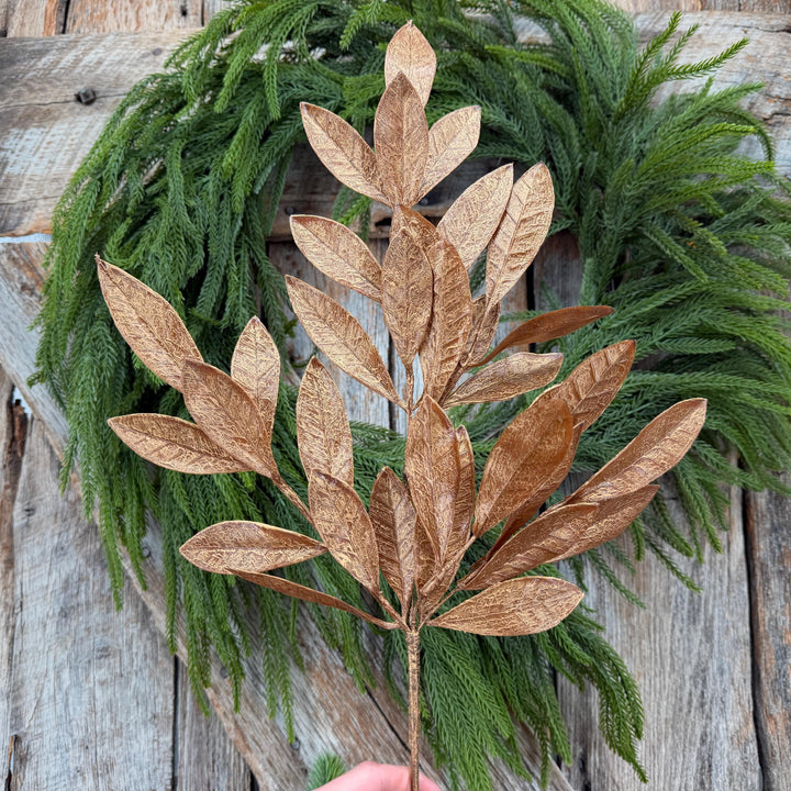20.5" Bronze Glitter Bay Leaf Spray | Metallic Christmas Floral Greenery