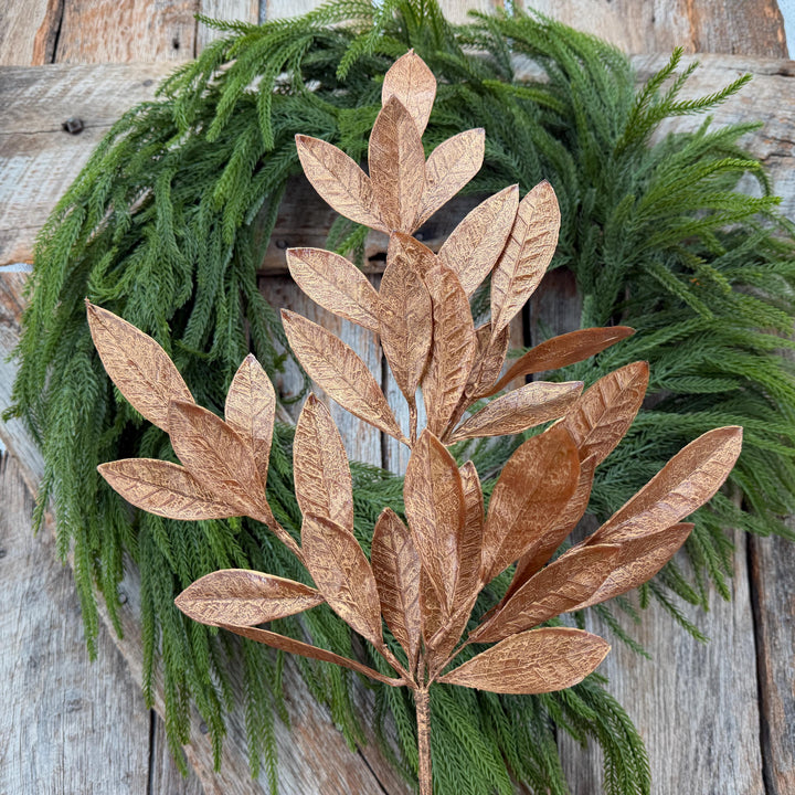 20.5" Bronze Glitter Bay Leaf Spray | Metallic Christmas Floral Greenery