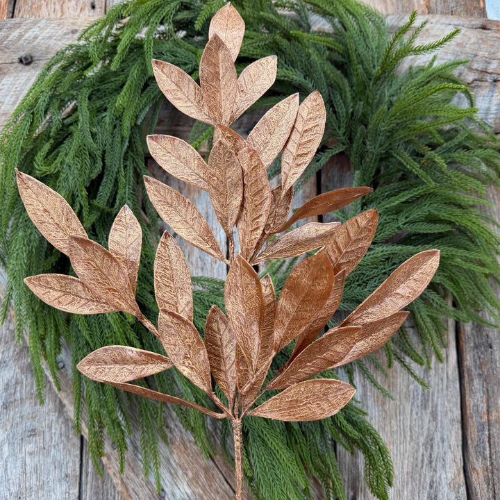 20.5" Bronze Glitter Bay Leaf Spray | Metallic Christmas Floral Greenery