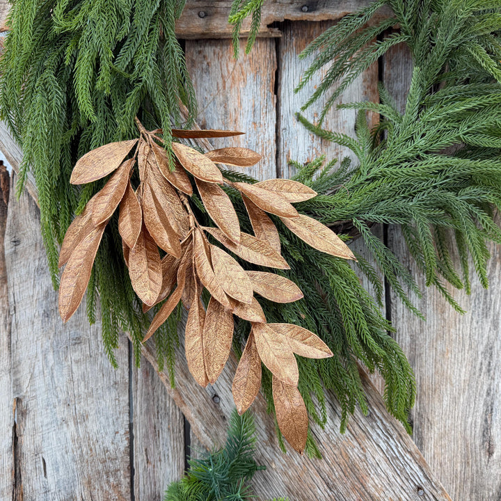 20.5" Bronze Glitter Bay Leaf Spray | Metallic Christmas Floral Greenery