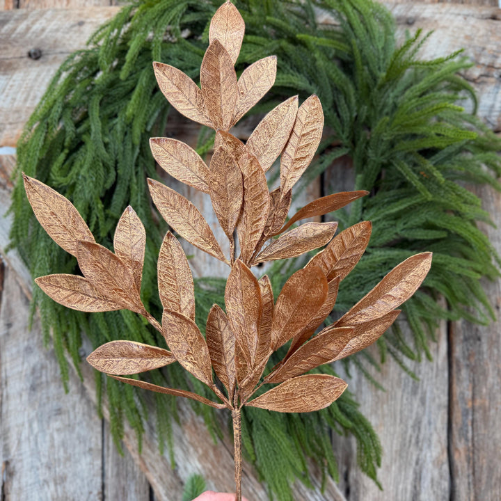 20.5" Bronze Glitter Bay Leaf Spray | Metallic Christmas Floral Greenery