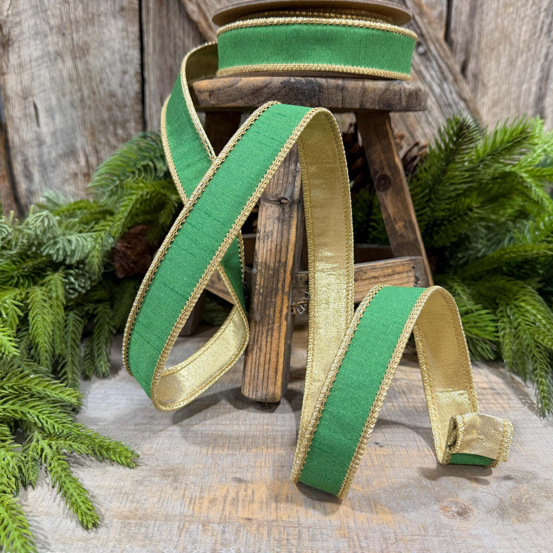 1" Kelly Green Ribbon, Green Gold Ribbon, Christmas Ribbon