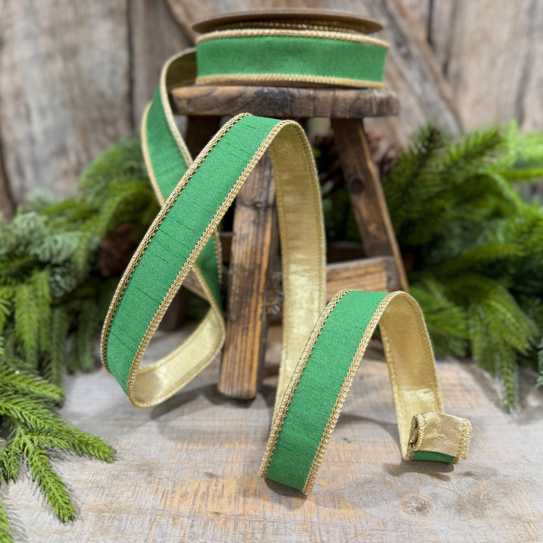 1" Kelly Green Ribbon, Green Gold Ribbon, Christmas Ribbon