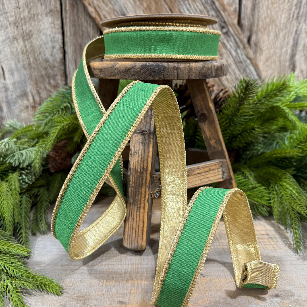 1" Kelly Green Ribbon, Green Gold Ribbon, Christmas Ribbon