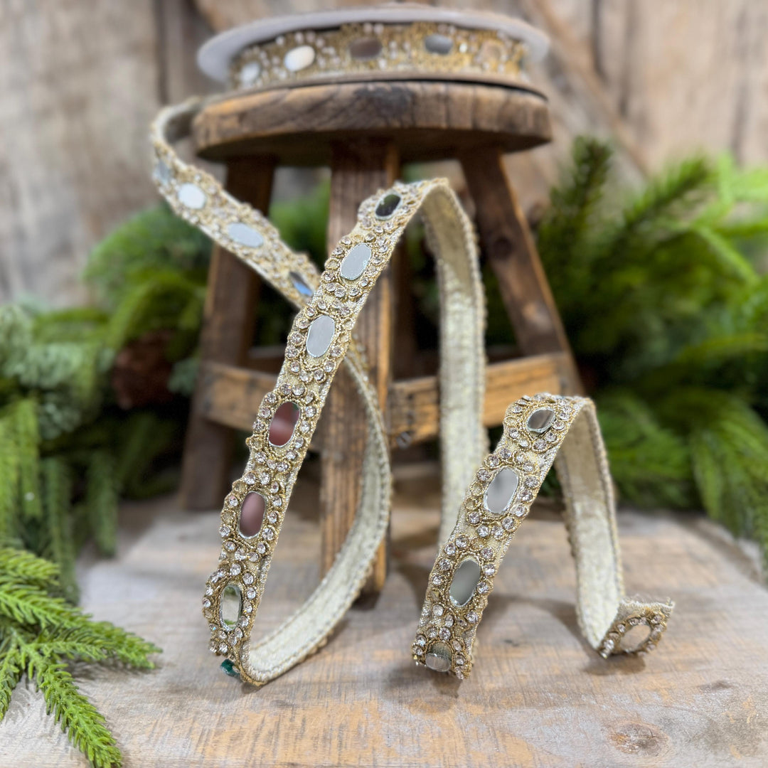 3/4" Crystal Ribbon, Jeweled Ribbon, Farrisilk Crystal Reflections Ribbon, Christmas Ribbon