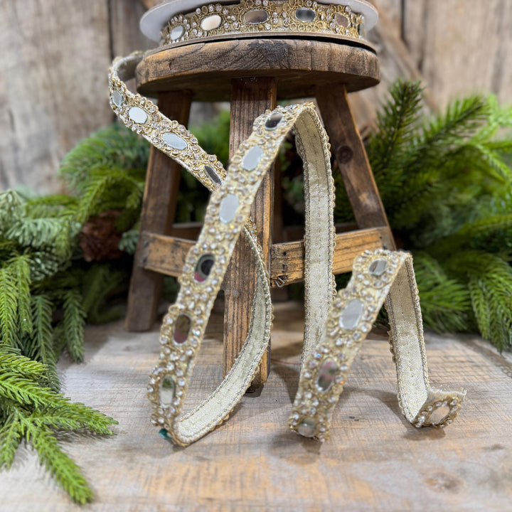 3/4" Crystal Ribbon, Jeweled Ribbon, Farrisilk Crystal Reflections Ribbon, Christmas Ribbon