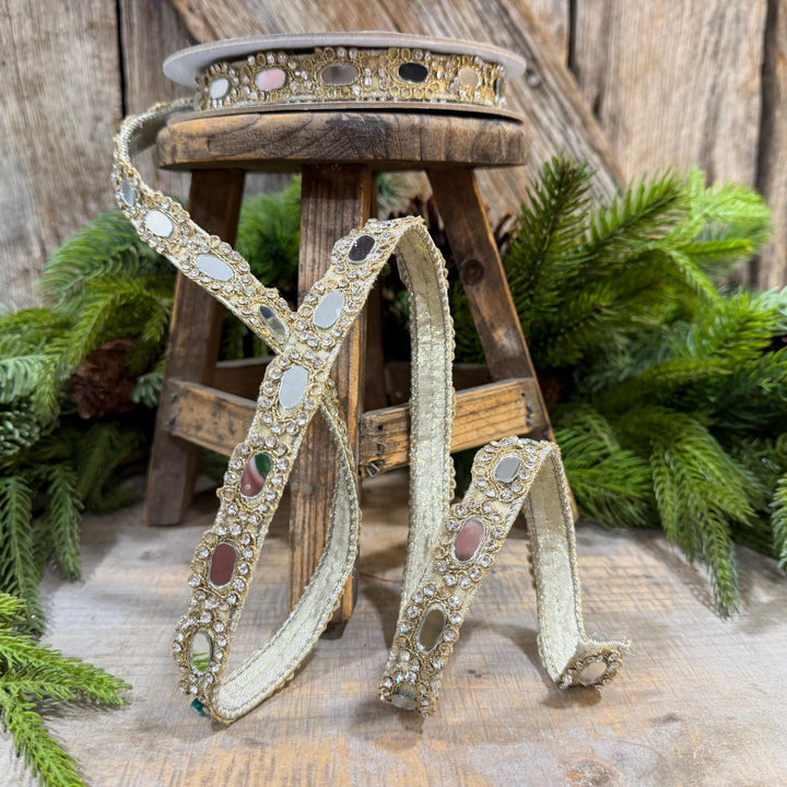 3/4" Crystal Ribbon, Jeweled Ribbon, Farrisilk Crystal Reflections Ribbon, Christmas Ribbon