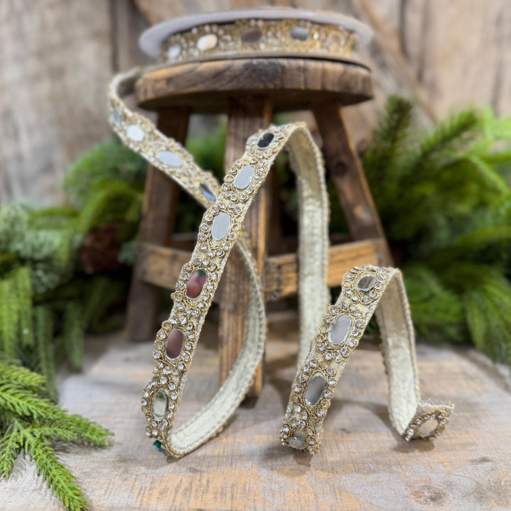 3/4" Crystal Ribbon, Jeweled Ribbon, Farrisilk Crystal Reflections Ribbon, Christmas Ribbon