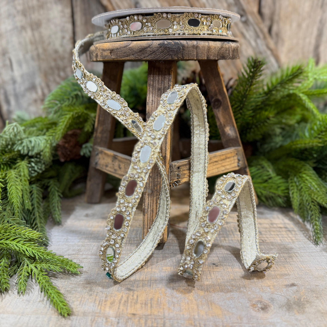 3/4" Crystal Ribbon, Jeweled Ribbon, Farrisilk Crystal Reflections Ribbon, Christmas Ribbon