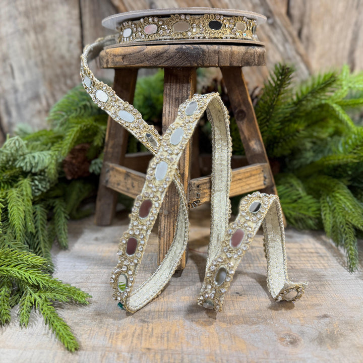 3/4" Crystal Ribbon, Jeweled Ribbon, Farrisilk Crystal Reflections Ribbon, Christmas Ribbon