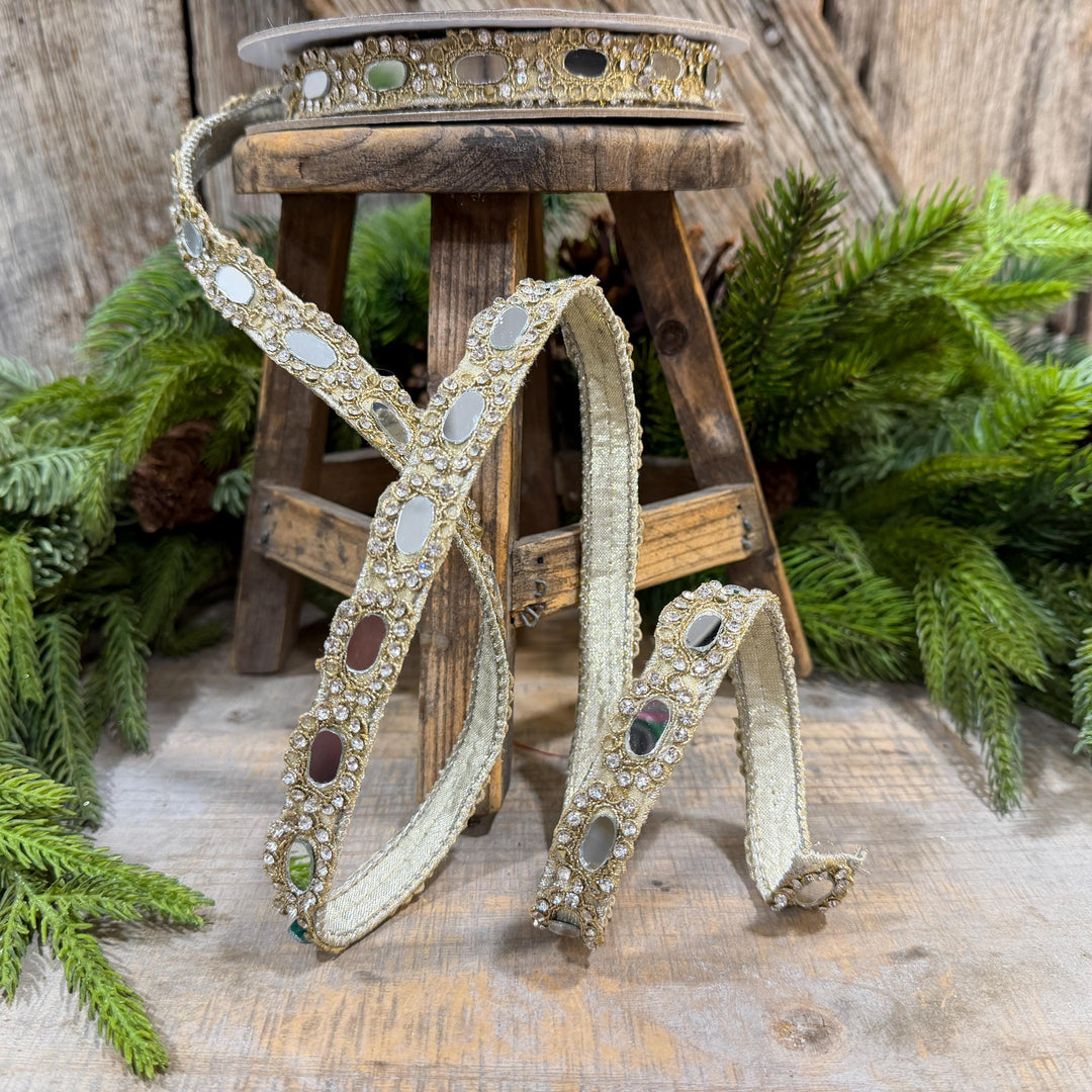 3/4" Crystal Ribbon, Jeweled Ribbon, Farrisilk Crystal Reflections Ribbon, Christmas Ribbon