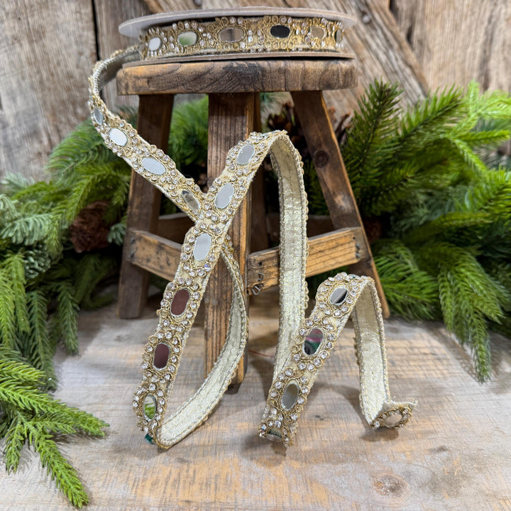 3/4" Crystal Ribbon, Jeweled Ribbon, Farrisilk Crystal Reflections Ribbon, Christmas Ribbon