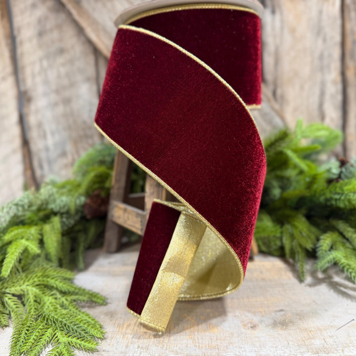 4” Burgundy Velvet Ribbon, Farrisilk Flashy Velvet ribbon