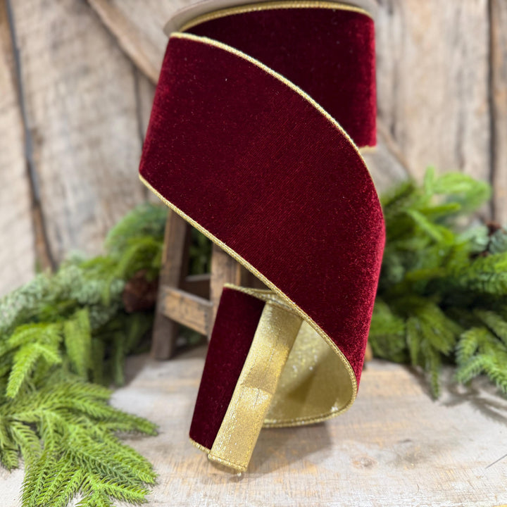 4” Burgundy Velvet Ribbon, Farrisilk Flashy Velvet ribbon