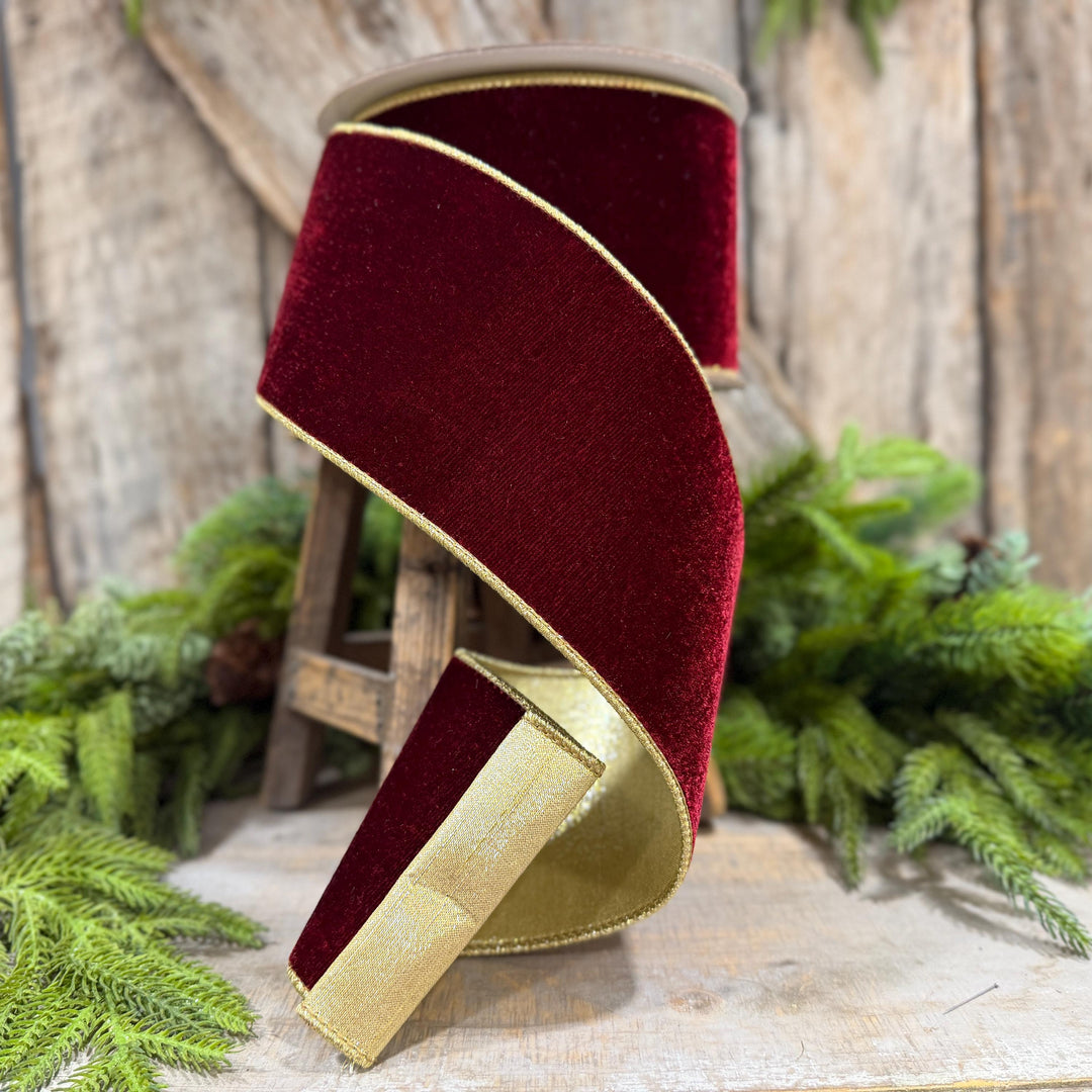 4” Burgundy Velvet Ribbon, Farrisilk Flashy Velvet ribbon