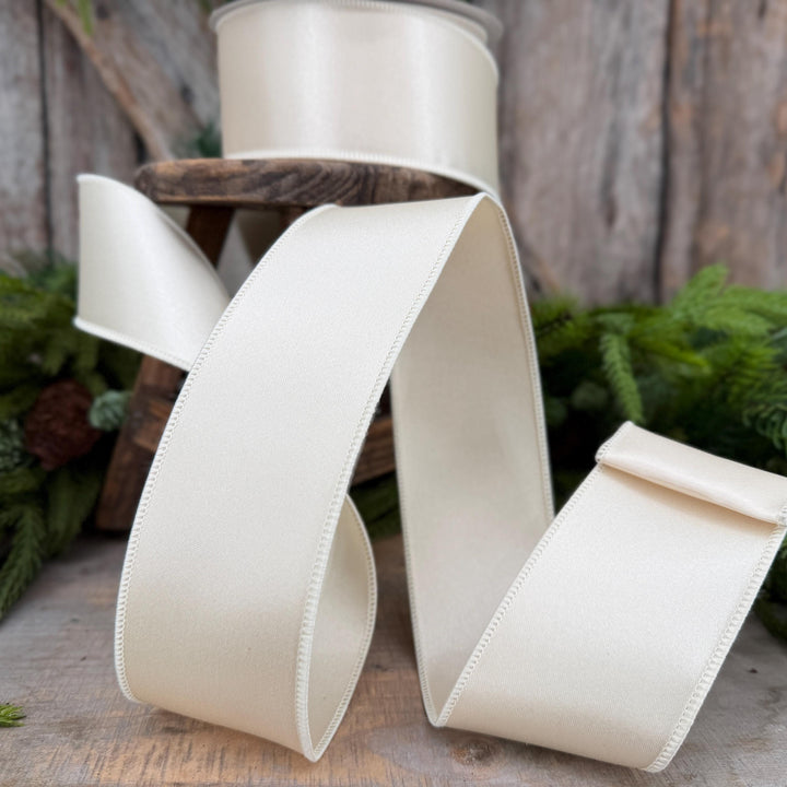 2.5" Ivory Wired Satin Ribbon, Farrisilk Ribbon