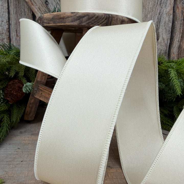2.5" Ivory Wired Satin Ribbon, Farrisilk Ribbon, Satin Ribbon, Designer Ribbon, Ivory Ribbon, 1 inch ribbon, Cream Ribbon, Floral Supply