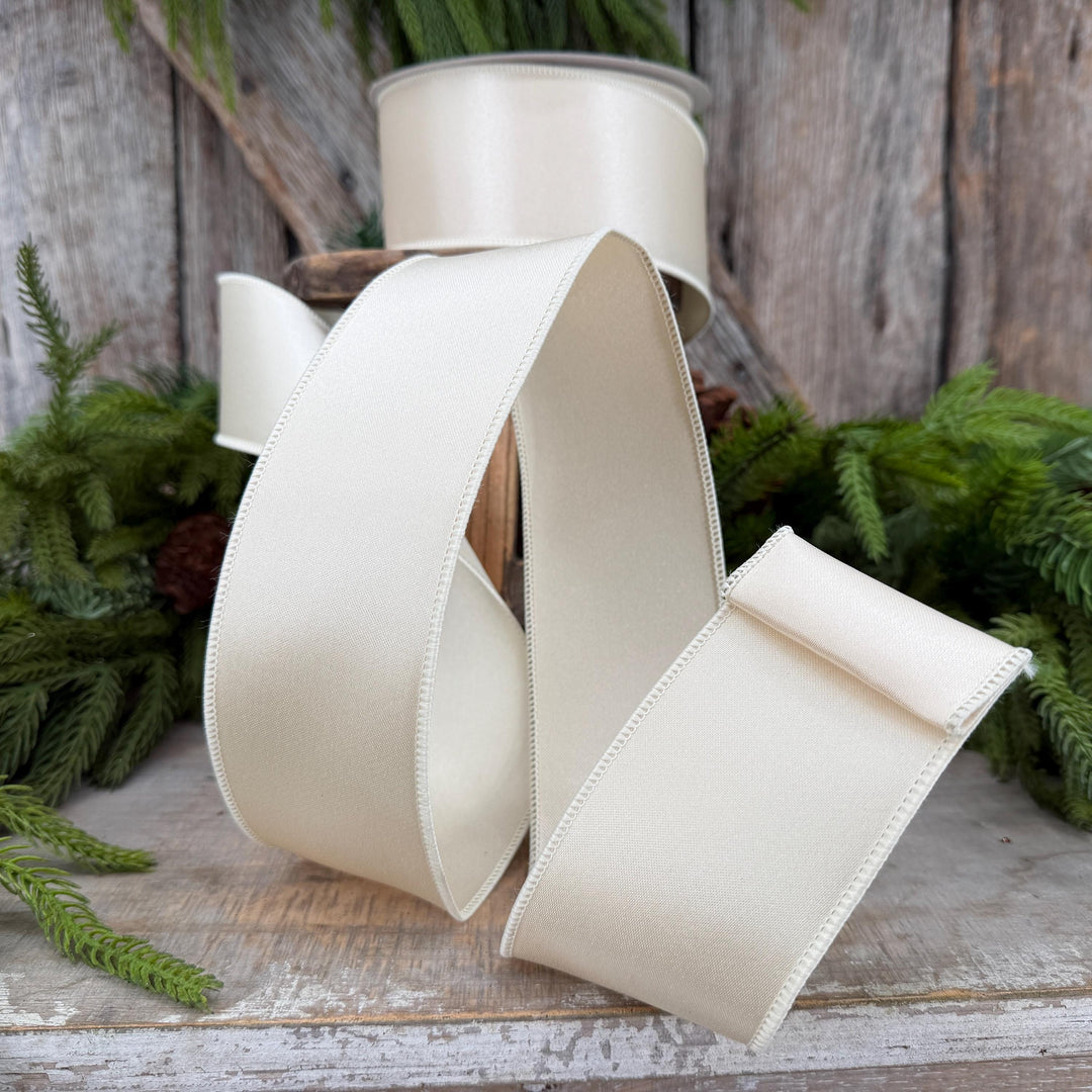2.5" Ivory Wired Satin Ribbon, Farrisilk Ribbon, Satin Ribbon, Designer Ribbon, Ivory Ribbon, 1 inch ribbon, Cream Ribbon, Floral Supply