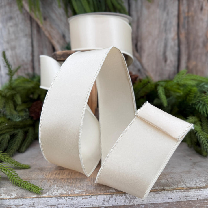 2.5" Ivory Wired Satin Ribbon, Farrisilk Ribbon, Satin Ribbon, Designer Ribbon, Ivory Ribbon, 1 inch ribbon, Cream Ribbon, Floral Supply