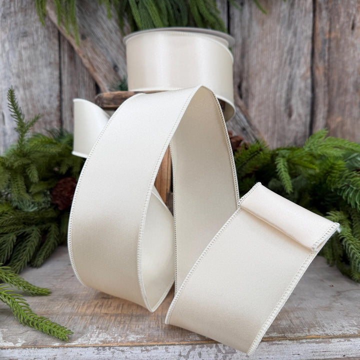 2.5" Ivory Wired Satin Ribbon, Farrisilk Ribbon, Satin Ribbon, Designer Ribbon, Ivory Ribbon, 1 inch ribbon, Cream Ribbon, Floral Supply