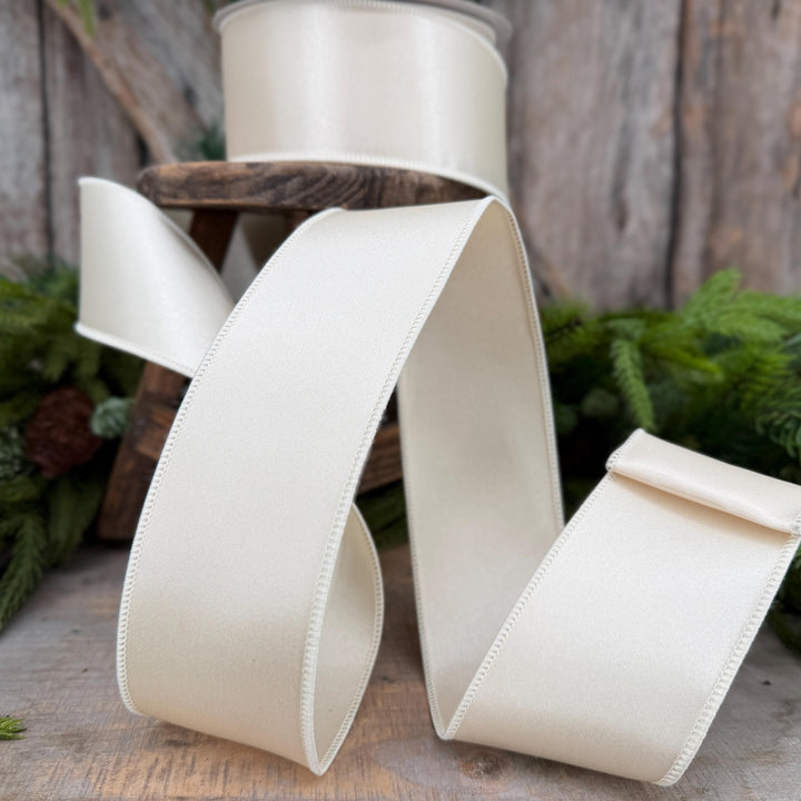 2.5" Ivory Wired Satin Ribbon, Farrisilk Ribbon, Satin Ribbon, Designer Ribbon, Ivory Ribbon, 1 inch ribbon, Cream Ribbon, Floral Supply