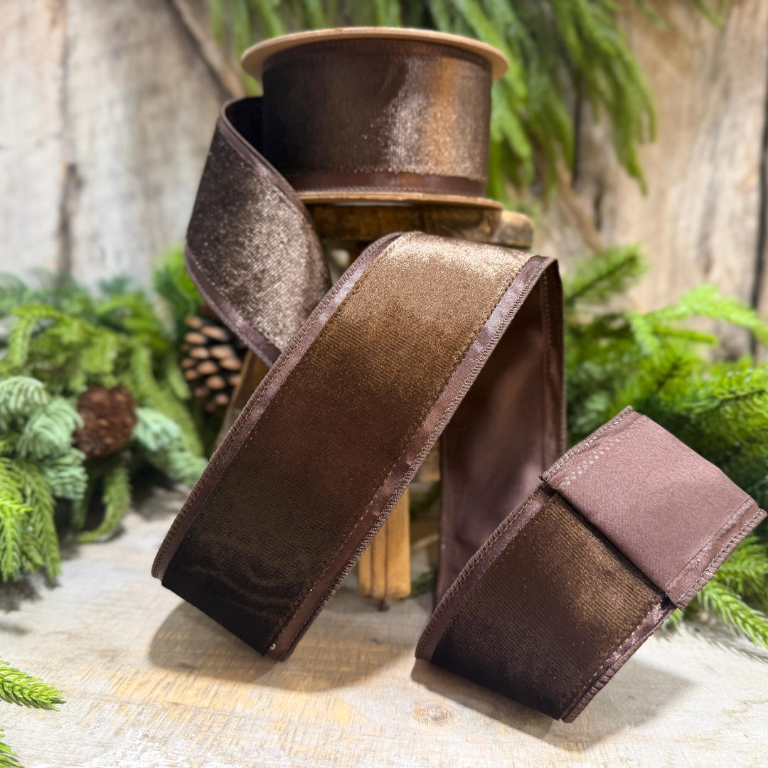 2.5" Chocolate Brown Velvet RIbbon, Woodland Theme Brown Ribbon