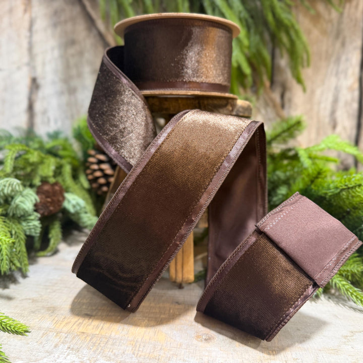 2.5" Chocolate Brown Velvet RIbbon, Woodland Theme Brown Ribbon
