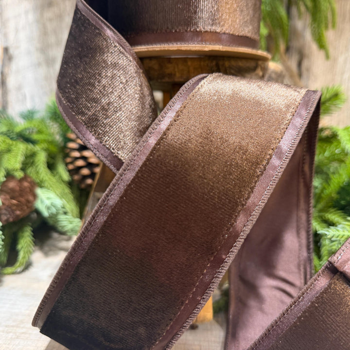 2.5" Chocolate Brown Velvet RIbbon, Woodland Theme Brown Ribbon