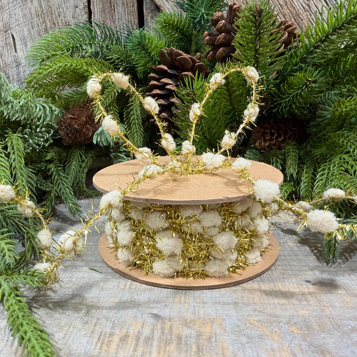 3/8" Ivory Pom Pom Tinsel Garland, Gold Metallic
