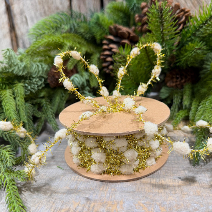 3/8" Ivory Pom Pom Tinsel Garland, Gold Metallic, 10 Yard Roll