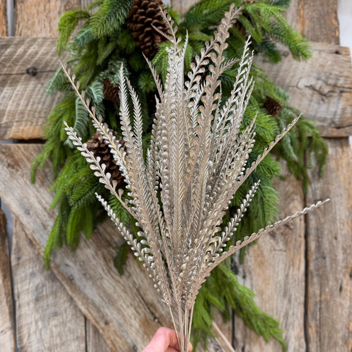 22" Champagne Gold Metallic Beaded Grass Bush, Christmas Greenery, Holiday Wreath Filler, Tree Spray