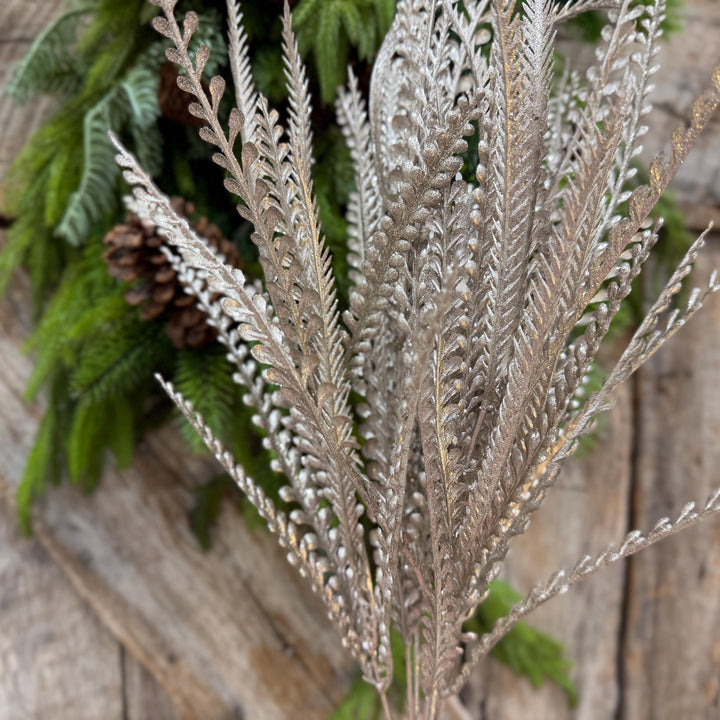 22" Champagne Gold Metallic Beaded Grass Bush, Christmas Greenery, Holiday Wreath Filler, Tree Spray
